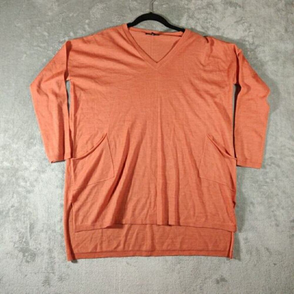 Eileen Fisher Sweater Womens XS Orange Italian Yarn Merino Wool V-Neck Pullover